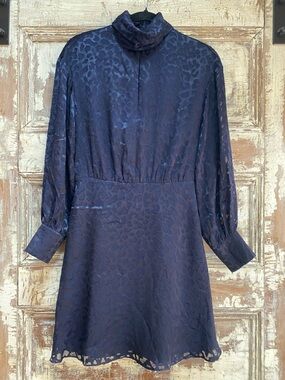 Reiss Matilda Animal Burnout High Neck Mini Dress, Navy, size 2